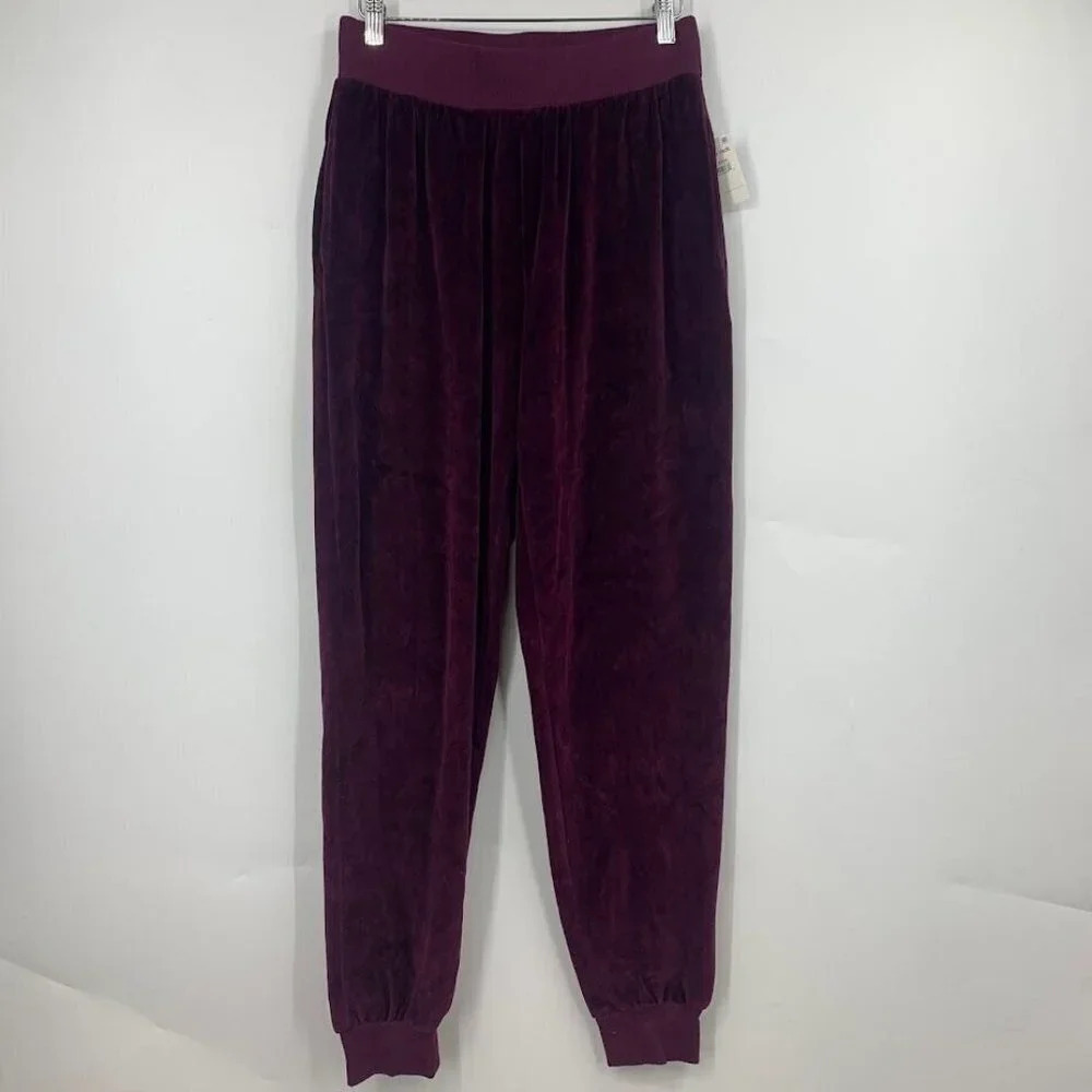 Abound Womens Terry Velour Elastic Waist Tapered Joggers In Burg Stem Sz S NWT